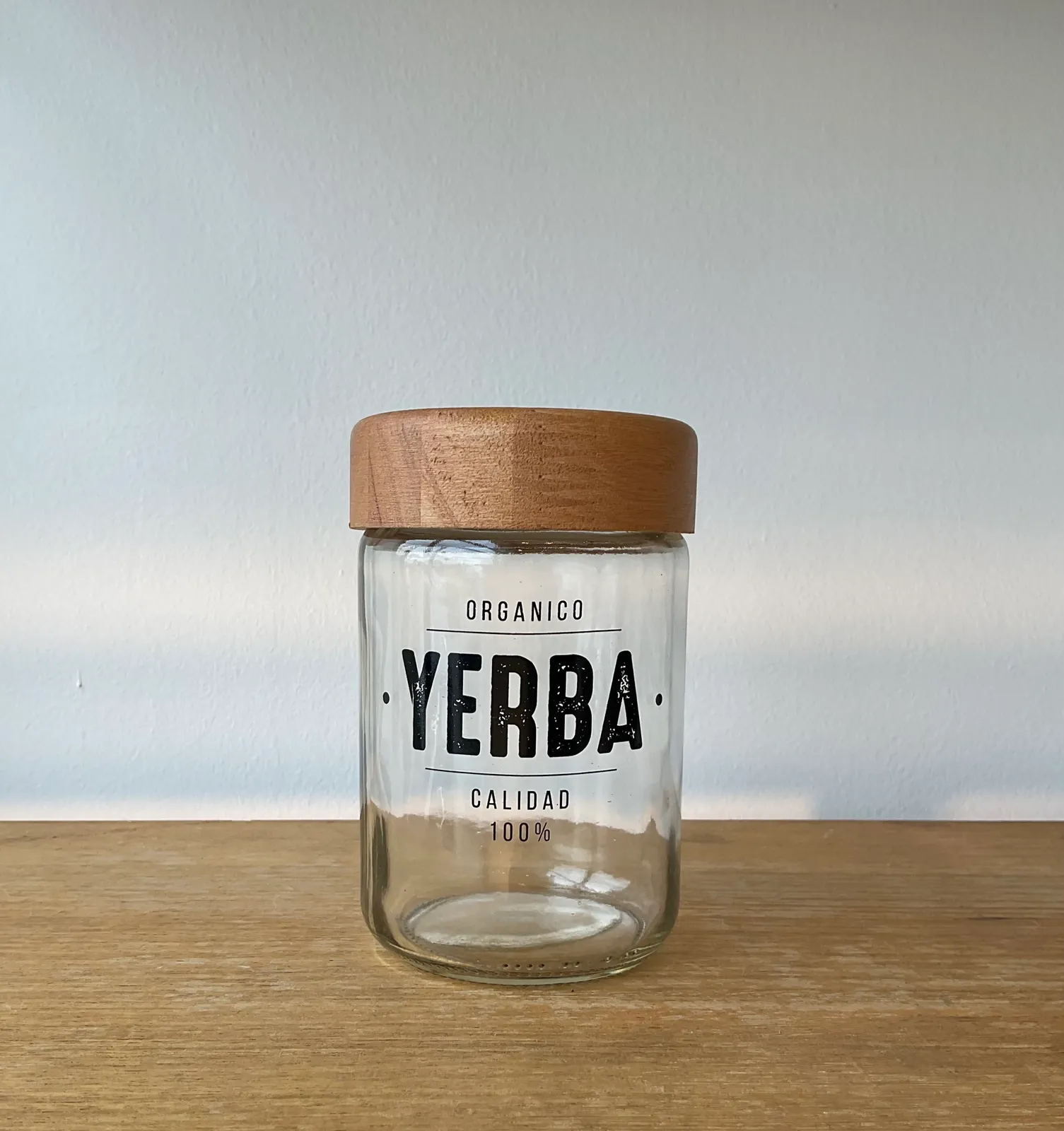 Frasco Vidrio Tapa Madera Yerba