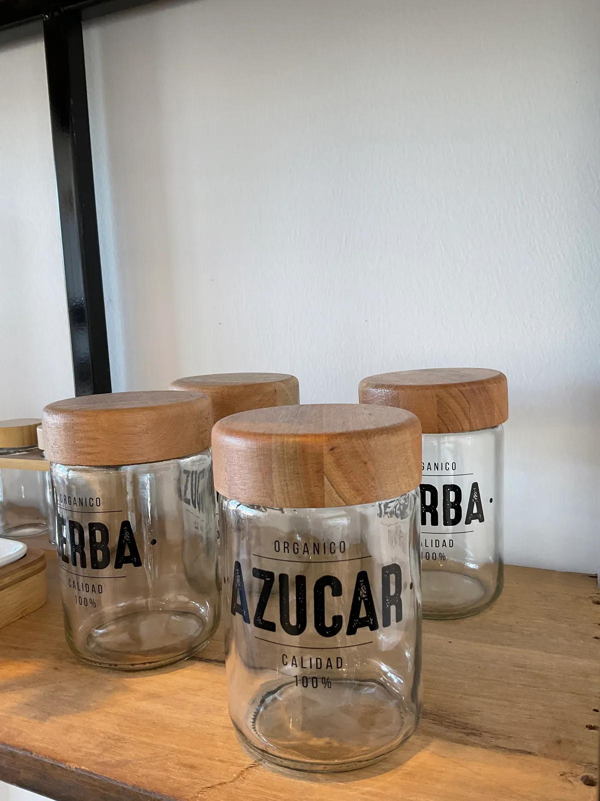Frasco Vidrio Tapa Madera Azúcar
