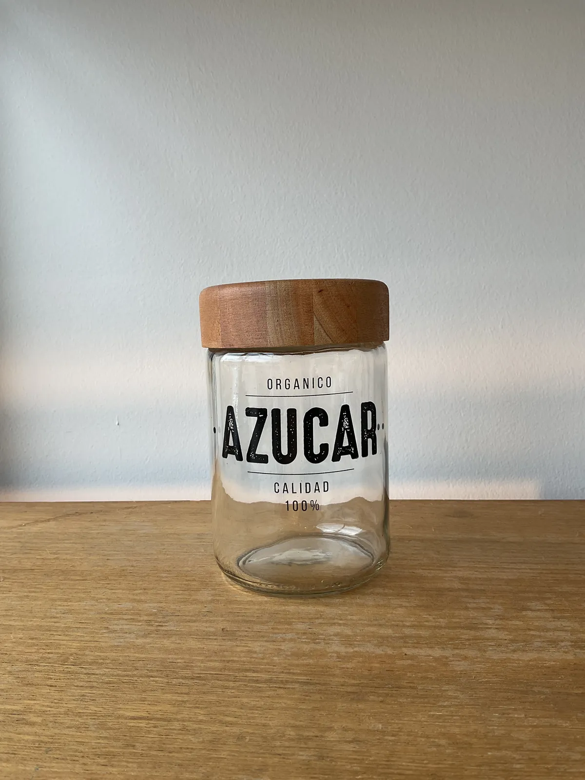 Frasco Vidrio Tapa Madera Azúcar